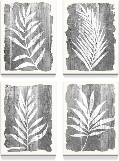 artopia Black and White Botanical Pictures: Grey Leaf Canvas Wall Art, Minimalist Plant Painting for Bathroom, 16"x12" Decor