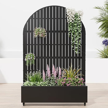 Casaphoria Raised Garden Bed Metal Planter Box with Trellis, 72"x47"x16" for Outdoor Climbing Plants, Flowers Vegetables and Vines Privacy Screen with Wheels and Drainage Holes(Black Vertical)