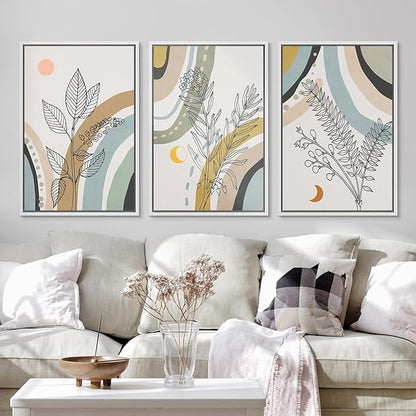 Ashbrook Framed Wall Art Print Set 1960s Retro Floral Forest Plant Silhouettes Abstract Nature Illustrations Modern Art Boho Colorful for Living Room, Bedroom, Office - 24"x36"x3 WHITE