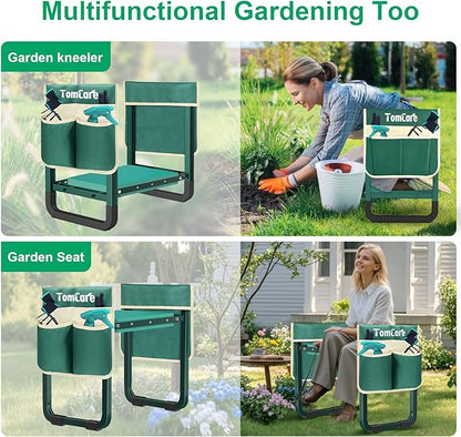 TomCare Garden Kneeler and Seat 11.14” Wider Larger Soft Kneeling Pad Garden Bench with 2 Large Tools Pouches Heavy Duty Foldable Garden Stool Gardening Gifts for Women Men Gardeners Seniors, Green