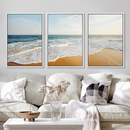 Ashbrook Framed Canvas Print Wall Art Set Tropical Island Coastal Cottage Beach Shore Seascape Nature Wilderness Photography Decorative Nautical Calm/Relax/Cozy for Bedroom - 16"x24"x3 WHITE