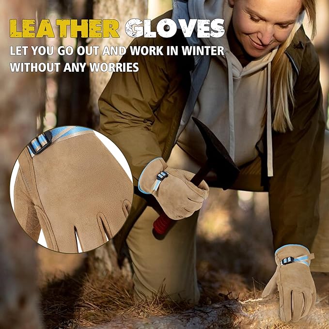 HLDD HANDLANDY Winter Work Gloves, Insulated Leather Work Glove with Abrasion Protection & Thinsulate Lining for Cold Weather