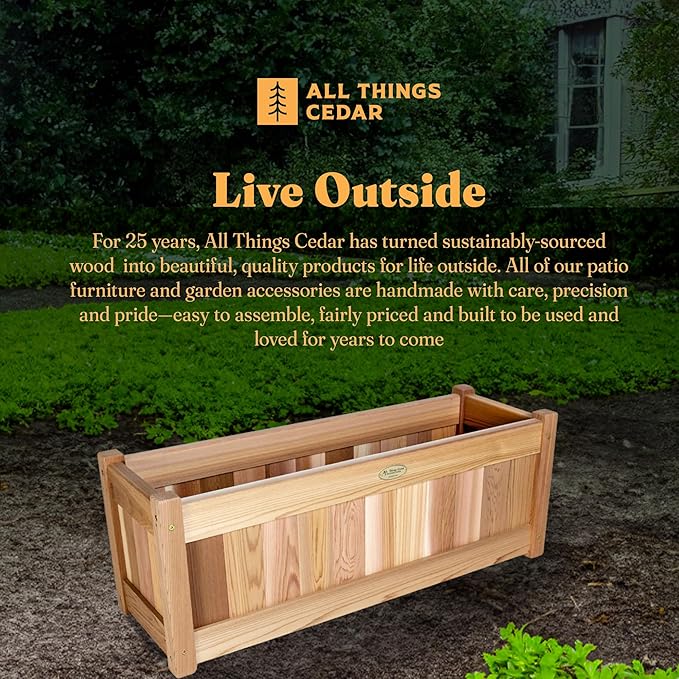 All Things Cedar Planter Box, Outdoor Cedar Wood Garden Bed, 32 Inches Wide, Natural