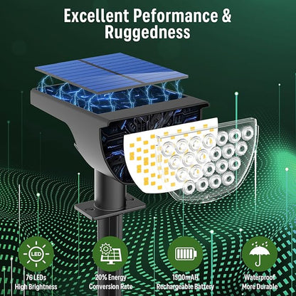 Solar Lights Outdoor Waterproof IP65, 76 LED 3 Lighting Modes Solar Spot Lights Outdoor Yard Garden Landscape Pathway (Cool White, 6 Pack)