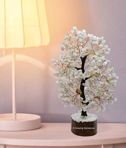 Rainbow Moonstone Natural Healing Premium Crystal Bonsai Feng Shui Fortune Money Tree of Life for Home Office Decor (Gift Box Ready,10-12 Inch)