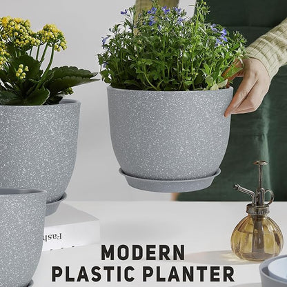 Plant Pots 12/10/9 inch Set of 3, Flower Pots with Multi Mesh Drainage Holes, Large Planters for Indoor Outdoor Garden Plants and Flowers. (Gray)