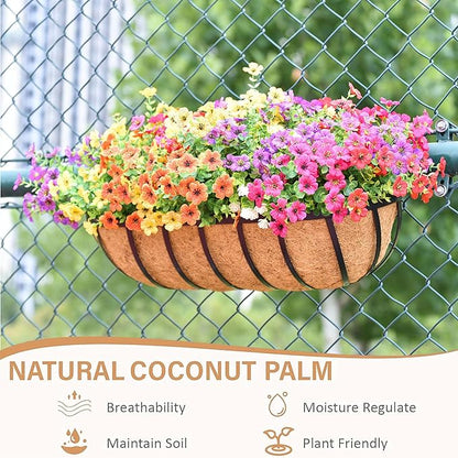 Window Box Railing Planter with Coco Liner 2 Pack 16 Inch Metal Hanging Flower Planter Deck Railing Planters Boxes for Balcony Outdoor Plants Fence Porch Patio