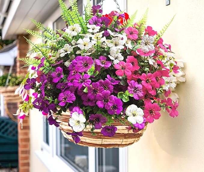 Artificial Flowers for Outdoors, 16 Bundles Artificial Plants Outdoor Fake Flowers UV Resistant, Outdoor Fake Plants Faux Silk Flowers for Porch Outside Planter Window Box Garden