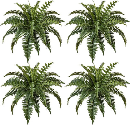 27" Silky Artificial Boston Fern Bush,Set of 4, Fake Fern Large Hanging Plant That Look Real for Outdoors Home Decor,25Branches. (27" 4Pcs25Fronds)