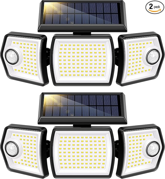 VIVOHOME Linkable Solar Lights Outdoor Waterproof, Dual Roating Motion Sensor Flood Lights, Solar Powered LED Security Light, 2500LM for Yard, Outside, Wall, Garden, Patio, 2 Pack