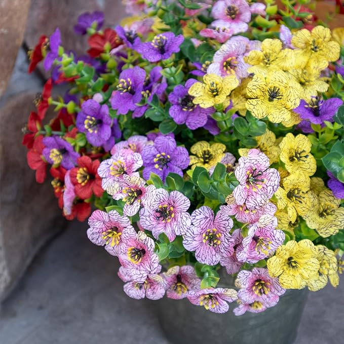 Faux Flowers for Outdoor Planters, Artificial Flowers for Outdoors, 12 Bundles Outdoor Flowers Uv Resistant, Artificial Flowers for Decoration, Silk Faux Spring Flowers for Outside, Mixed Color