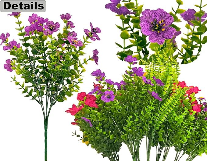 Artificial Flowers for Outdoors, 16 Bundles Artificial Plants Outdoor Fake Flowers UV Resistant, Outdoor Fake Plants Faux Silk Flowers for Porch Outside Planter Window Box Garden