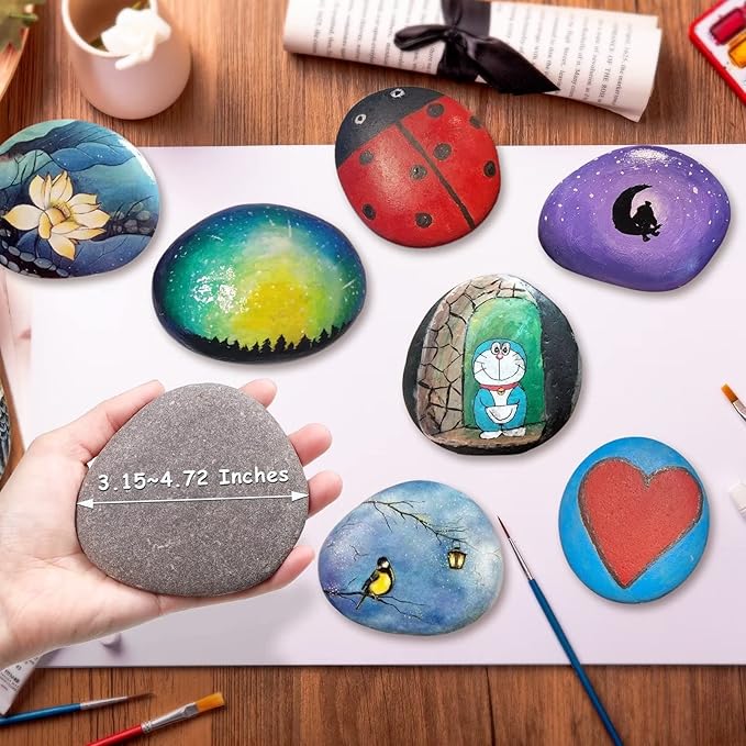 Jongdari 12pcs Large River Rocks for Painting, 3.15-4.72 Inch, Bulk Flat Rocks and Smooth Stones Painting Kit for Girls Boys, Kindness Stones for Crafts Arts DIY Decoration