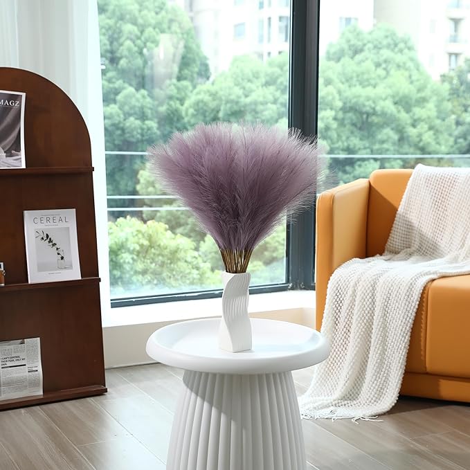 60pcs Purple Pampas Grass - 24 Inch Small Faux Pampas Grass Decor, Artificial Pompas Floral for Vase Filler, Table Centerpieces, Kitchen and House Decor (Purple)
