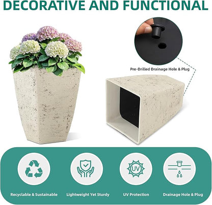 18.9" H Country White Square Planters for Outdoor Plants,Set of 2 Large Flower Pot with Drainage Hole, Weather-Resistant for Porch,Garden,Patio or Indoor Use. Ideal for Christmas Decoration