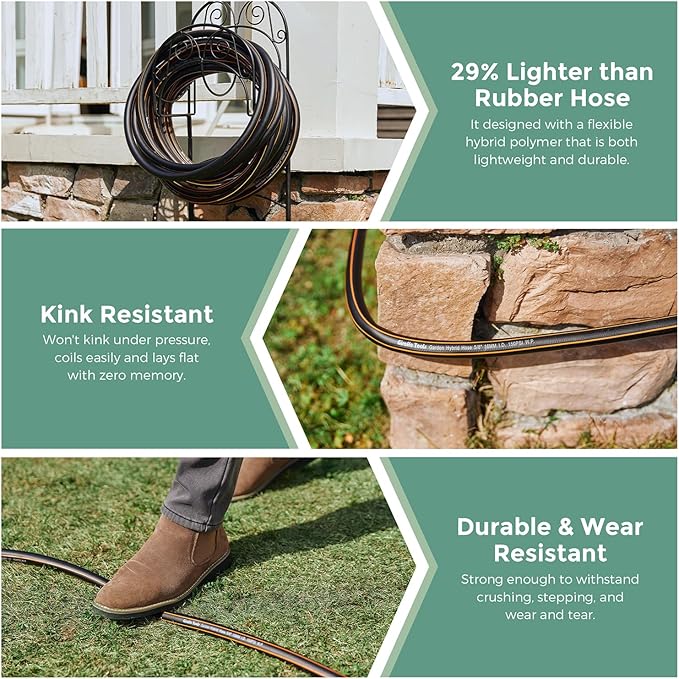 Giraffe Hybrid Garden Hose 5/8" x 75ft, Custom Length, NO Kink, Flexible, Leakproof Hose with Male to Female Fittings, 600 Burst PSI