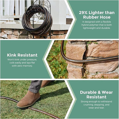 Giraffe Hybrid Garden Hose 5/8" x 75ft, Custom Length, NO Kink, Flexible, Leakproof Hose with Male to Female Fittings, 600 Burst PSI