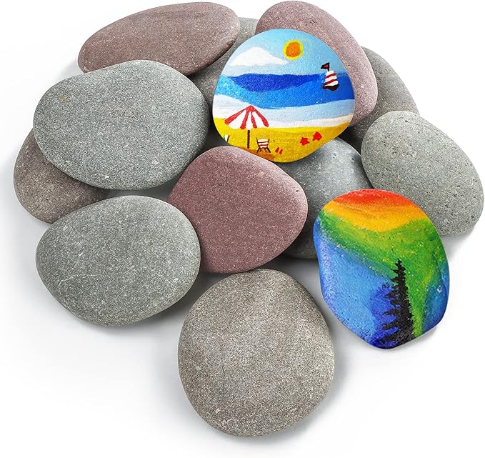 Jongdari 12pcs Large River Rocks for Painting, 3.15-4.72 Inch, Bulk Flat Rocks and Smooth Stones Painting Kit for Girls Boys, Kindness Stones for Crafts Arts DIY Decoration