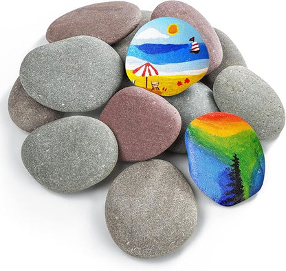 Jongdari 12pcs Large River Rocks for Painting, 3.15-4.72 Inch, Bulk Flat Rocks and Smooth Stones Painting Kit for Girls Boys, Kindness Stones for Crafts Arts DIY Decoration