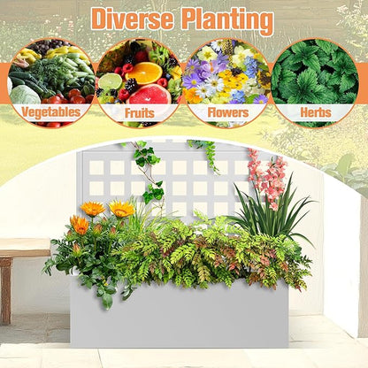 Metal Planter Box with Trellis & Wheels, Raised Garden Bed with Privacy Screen, Outdoor Standing Flower Beds with Drainage Hole for Climbing Plants, Vine, 35" Lx16 Wx71 H