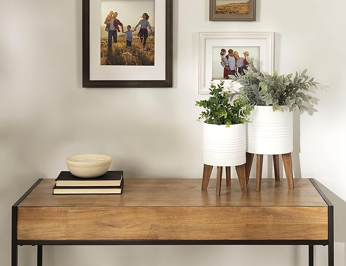 Kate and Laurel Gavri Rustic Farmhouse Metal and Wood Tabletop Planter Set; 2 Piece; White; Decorative Metal Planter Centerpiece for Table