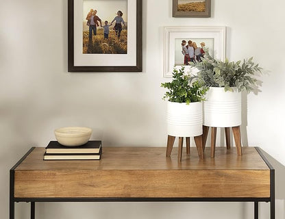 Kate and Laurel Gavri Rustic Farmhouse Metal and Wood Tabletop Planter Set; 2 Piece; White; Decorative Metal Planter Centerpiece for Table