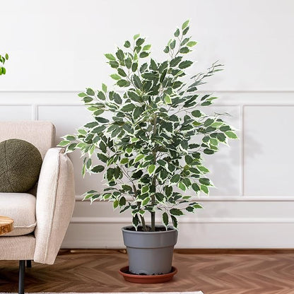Artificial Ficus Tree - 4 FT Tall Silk Fake Tree with Pot - Lifelike Foliage & Branches for Indoor/Outdoor Decor