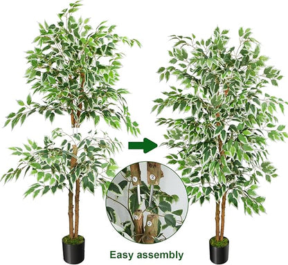 GTIDEA 5ft Ficus Tree Artificial, Tall Fake Tree with Natural Trunk Faux Trees Indoor Silk Ficus Leaves Artificial Trees for Home Decor Indoor Summer Office Living Room Outdoor (Included Dried Moss)