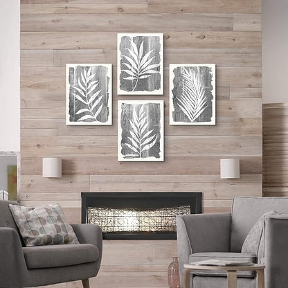 artopia Black and White Botanical Pictures: Grey Leaf Canvas Wall Art, Minimalist Plant Painting for Bathroom, 16"x12" Decor