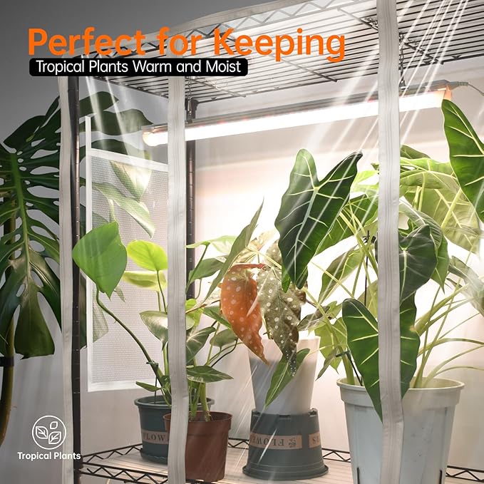 Bstrip Indoor Greenhouse with Grow Light, Mini Green House with 5 Pack T8 Full Spectrum Plant Lights, Plant Shelf with Tent for Indoor Plant, Seed Starting, Seed Tray, 29.5"x13.8"x71"