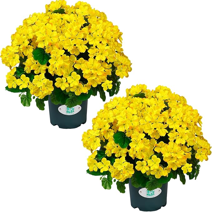 QIANYUN Artificial Topiary for Outdoors- 20” Potted Plant Fake Geraniums Bush-UV Resistant Artificial Outdoor Plant for Front Porch, Garden, Yard, Patio Decor (Yellow)