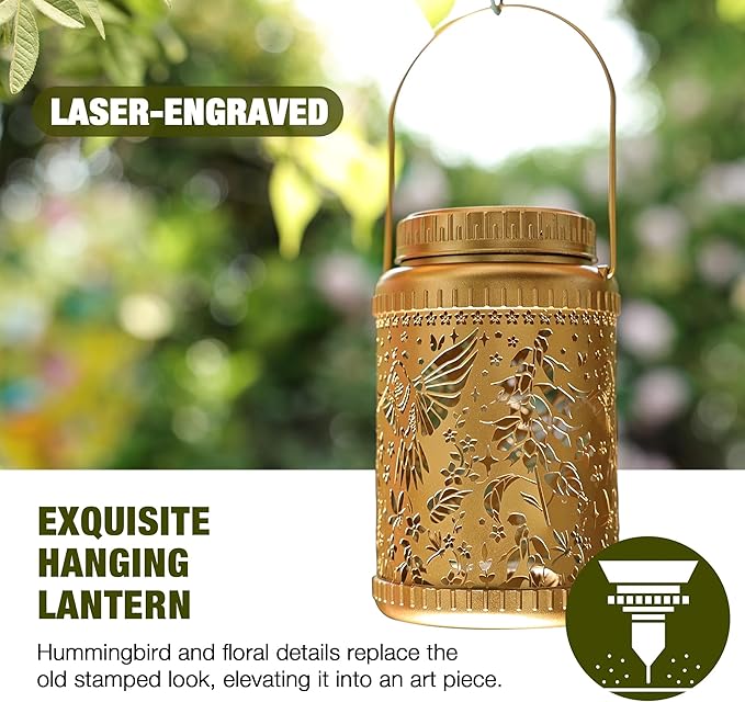 Cooo 6 Pack Solar Lanterns Outdoor Waterproof Hummingbird Red_Sage Solar Pathway Lights Landscape Path Christmas Gifts for Women Mom Grandma for Outdoor Table Lamps Garden Yard Backyard Decor -Gold