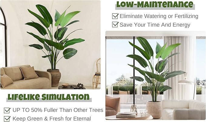 Artificial Bird of Paradise Tree 8FT with 21 Leaves Realistic Thick Banana Leaf Tall Large Faux Tropical Plant 94 Inch Black Pot for Indoor Home Office Poolside Porch Mall Hotel School Decor