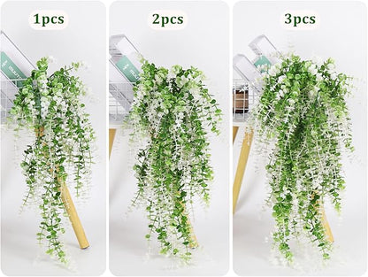 RECUTMS Fake Monkey Plants Hanging Eucalyptus Vines Fake Vines Faux Hanging Plants for Outdoor Garden Yard Backdrop Decor Indoor Room Table Wall Home Hanging Decoration(White)