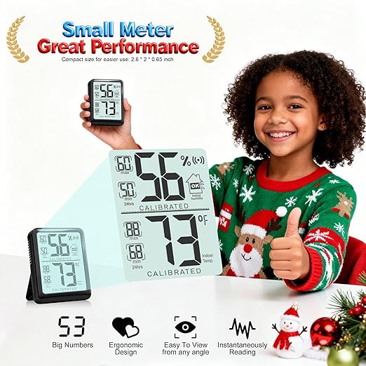 Antonki 2-Pack Room Thermometer, Digital Small Hygrometer Indoor Thermometer Humidity Gauge, Temperature Humidity Meter with Max/Min Record Monitor Sensor for Home, Plants - Battery Included