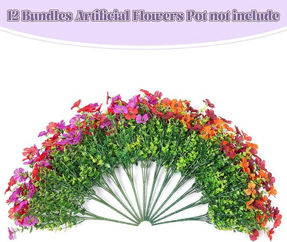 Artificial Fake Mums Flowers for Outdoor Fall Decor,12 Bundles Faux Flowers Plants Silk Daisy for Planter Pot Colorful UV Resistant Look Real for Front Door Porch Patio Outside Yard