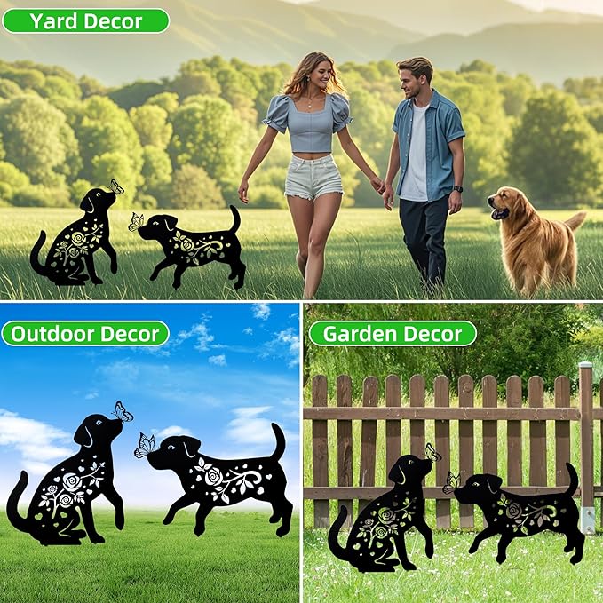 Dog Metal Garden Stakes Decorative for Outside Black Dog Silhouette Statues for Yard Art Patio Lawn Outdoor Decor