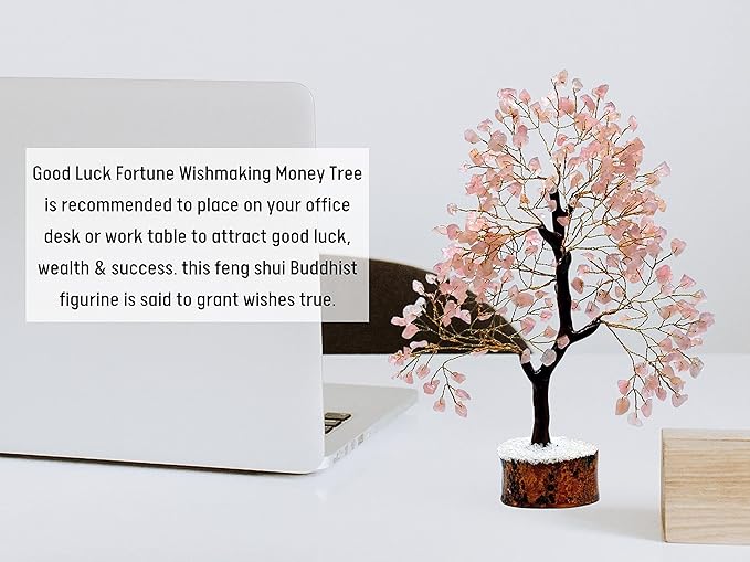 Amazing Gemstone Rose Quartz Tree Fung Shui Crystal Money Tree for Positive Environment, Healing Energy (Gift-Box Added)