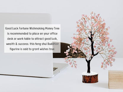 Amazing Gemstone Rose Quartz Tree Fung Shui Crystal Money Tree for Positive Environment, Healing Energy (Gift-Box Added)