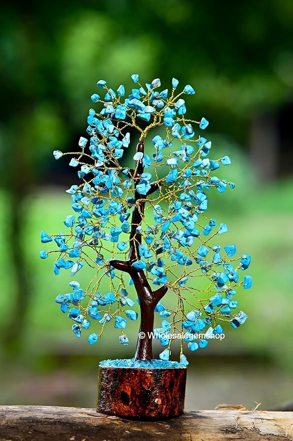 Turquoise Crystal Tree with Golden Wire – Handcrafted Gemstone Bonsai for Home Decor, Healing & Positive Energy