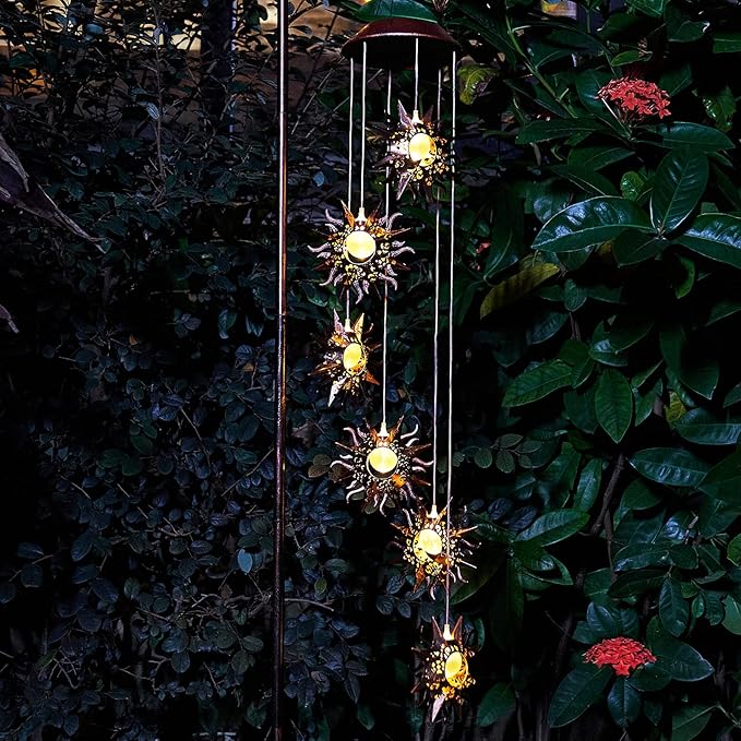 Tryme Sun Solar Wind Chimes for Outside Hanging Garden Lights Solar Christmas Decorations Outdoor for Women, Mother, Grandmother
