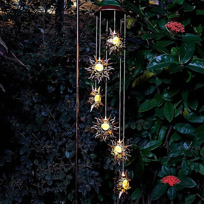 Tryme Sun Solar Wind Chimes for Outside Hanging Garden Lights Solar Christmas Decorations Outdoor for Women, Mother, Grandmother
