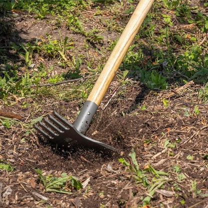 Gemplers Steel Rake Hoe with Wood Handle, 5 Wide Tines, Multi-Purpose Tool for Gardening, Planting, and Fire Prevention, Commercial Grade
