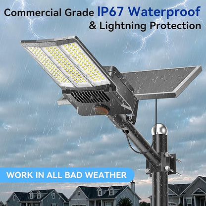 Deepn 10000W Solar Street Lights Outdoor Commercial Parking Lot Lights Aluminum LED Security Flood Light with Motion Sensor & Dusk to Dawn, Solar Outdoor Lights Waterproof for Yard, SZ3000, 2 Pack