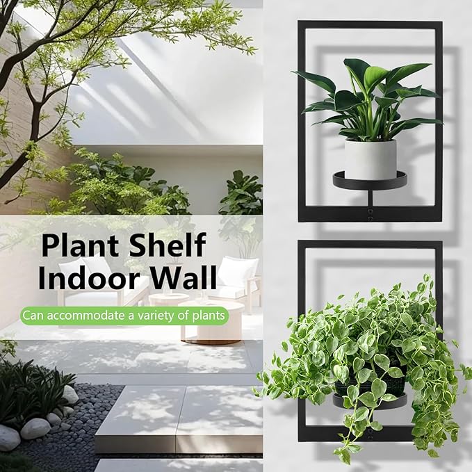 Gugxiom 2 Pack Picture Frame Wall Plant Holder, Metal Plant Wall Frame, Window Shelf for Plants,Plant Frames for Wall, for Living Room Bedroom Bathroom Garden Patio