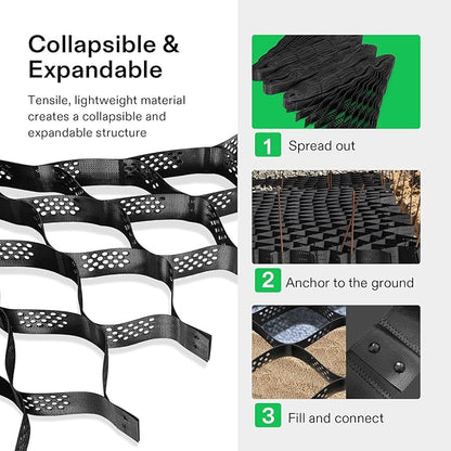 VIVOSUN 3’’ Depth Ground Grid, 9x17 ft, High-Density HDPE Geo Cell, 1885 lbs per sq ft Load, Foldable & Tensile, Easy Installation with Gloves, Perfect for Gardens, Driveways, Pathways, Slopes
