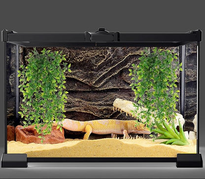 HERCOCCI Reptile Plants, 2 Pack Terrarium Hanging Plants Vines Artificial Leaves Habitat Decorations with Suction Cup for Bearded Dragon Hermit Crab Lizard Snake Geckos Chameleon