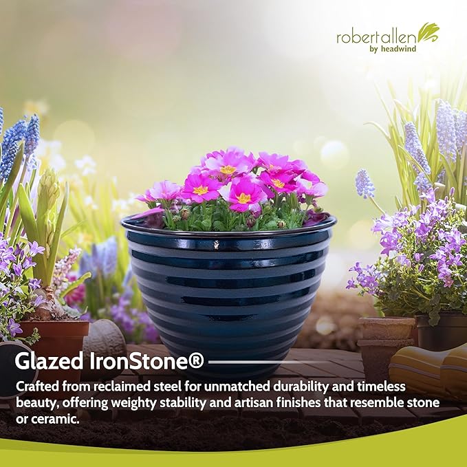 Headwind Avondale Collection Ironstone Decorative Planter - 6 Inch Midnight Sapphire Blue Finish, Lightweight, Durable, Rust-Resistant, Weatherproof, Indoor & Outdoor Use by Robert Allen