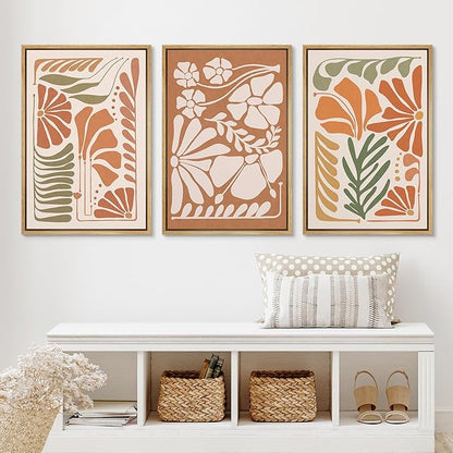 Ashbrook Framed Canvas Print Wall Art Set Mid-Century Modern Tropical Flowers Nature Wilderness Illustrations Modern Art Floral Botanical Minimal Calm/Relax/Cozy for Bedroom - 16"x24"x3 NATURAL