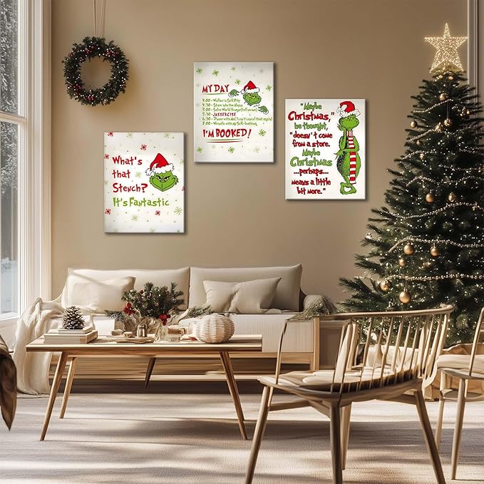 Christmas Canvas Wall Art Decor - “Maybe Christmas Means a Little Bit More” Holiday Quote Decor - 24x30 inch Whimsical Festive Wall Decoration for Room or Office - Premium Quality Canvas Print